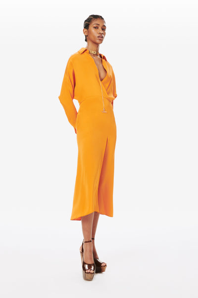 Wrap Front Midi Dress in Burnt Orange | Victoria Beckham